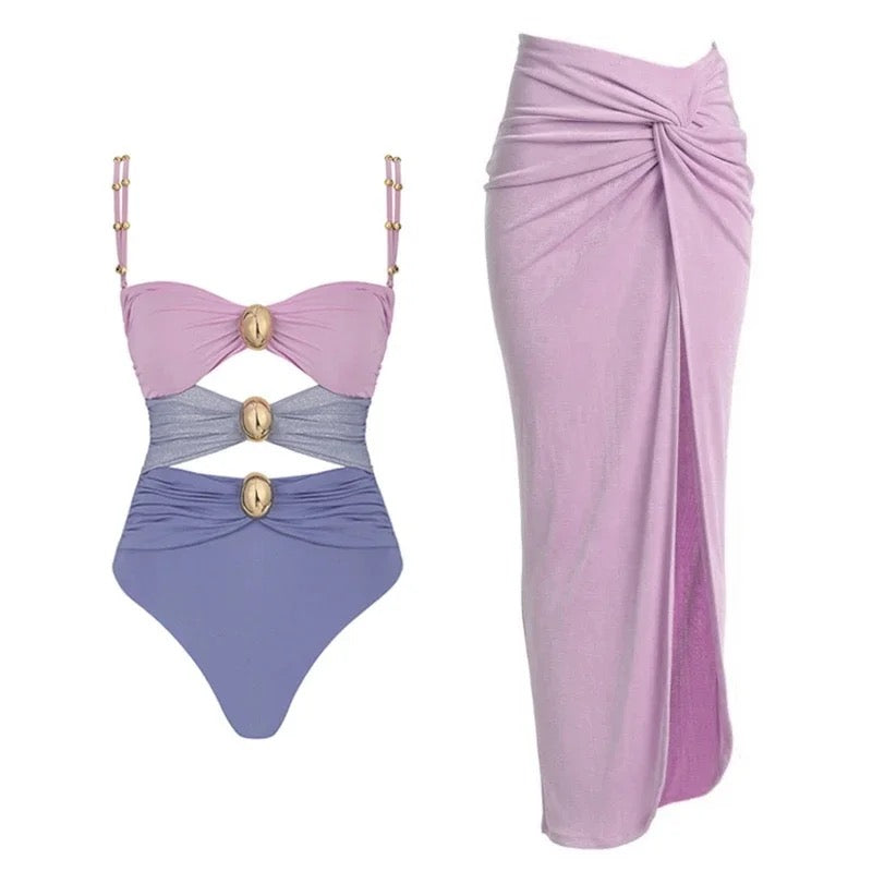 Luxury cut out embellished swimsuit & sarong
