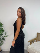 Load image into Gallery viewer, Black Sequin Asymmetric Camisole Top with Lace Trim