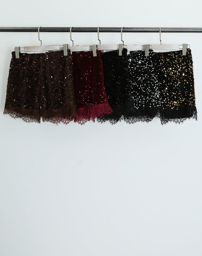 Sequin lace hem shorts