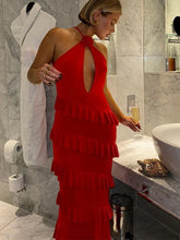 Load image into Gallery viewer, Rose red plunge maxi dress