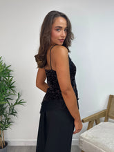 Load image into Gallery viewer, Dark brown Sequin Asymmetric Camisole Top with Lace Trim