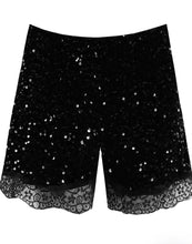 Load image into Gallery viewer, Sequin lace hem shorts