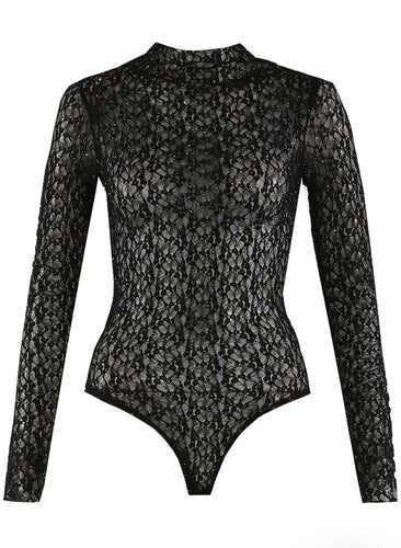Studded Lace Mock Neck Bodysuit