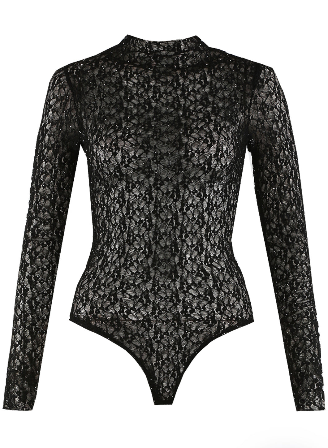 Studded Lace Mock Neck Bodysuit