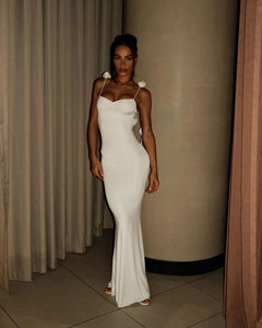 Backless white rose maxi