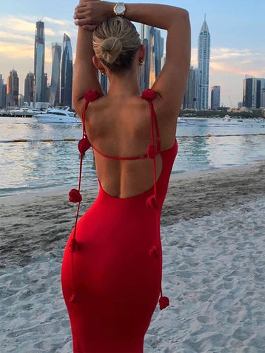 Backless red rose maxi