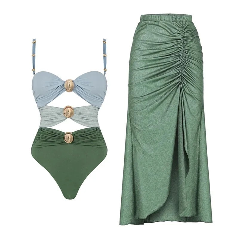 Luxury cut out embellished swimsuit & sarong