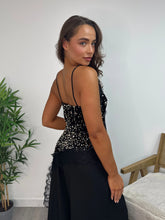 Load image into Gallery viewer, Gold Sequin Asymmetric Camisole Top with Lace Trim