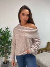 Load image into Gallery viewer, Soft mocha Off Shoulder Cosy Knit Baggy Jumper