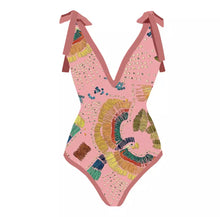 Load image into Gallery viewer, Pink tie shoulder swimsuit &amp; sarong