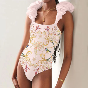 Luxury printed frill swimsuit & sarong