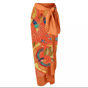 Orange tie shoulder swimsuit & sarong