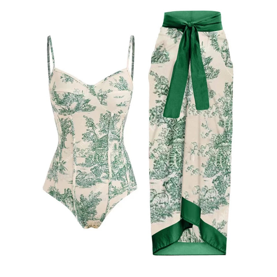 Luxury printed swimsuit & sarong
