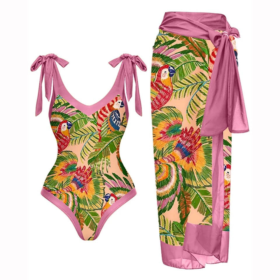 Luxury printed classic swimsuit & sarong
